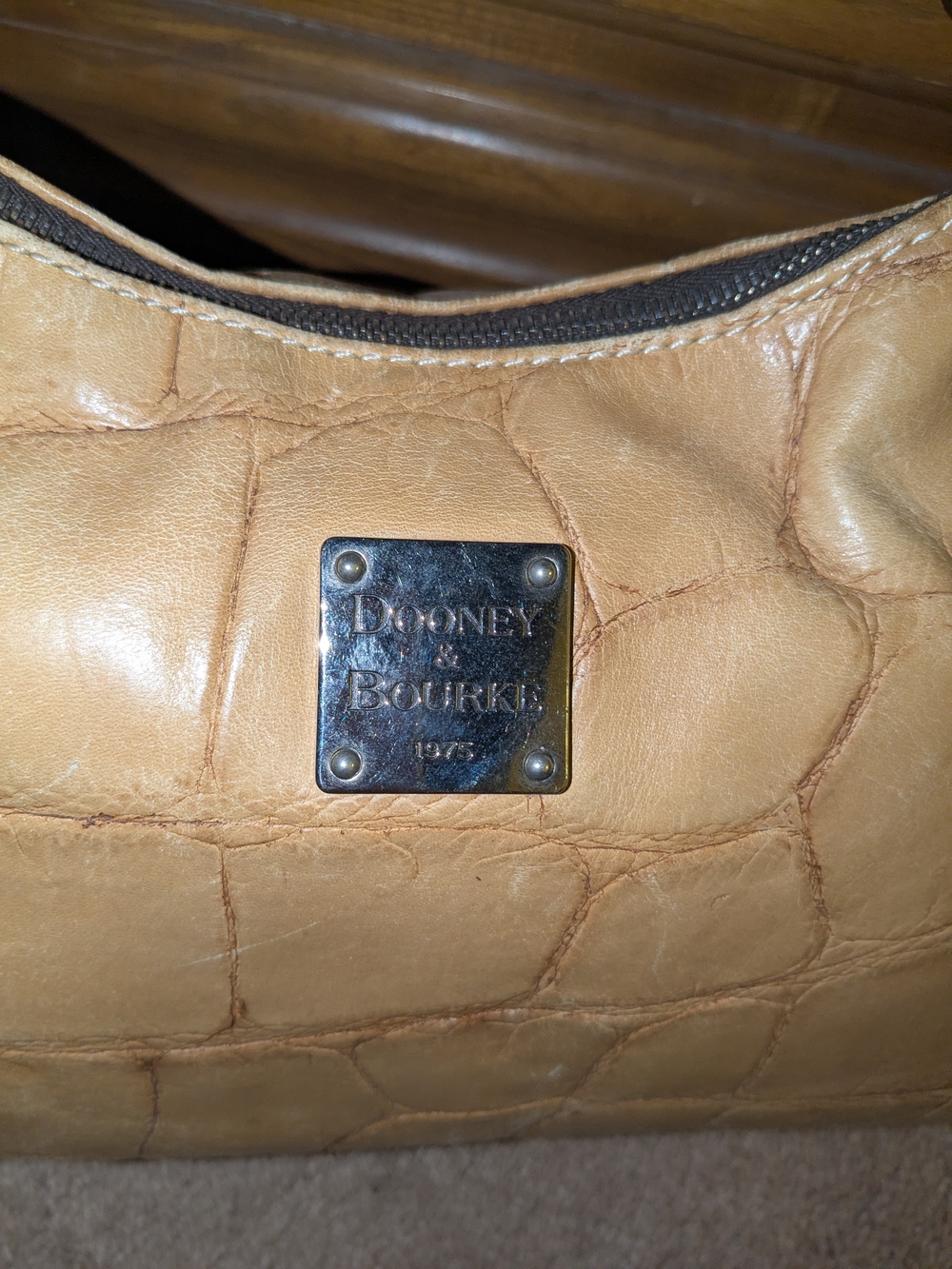 Dooney & Bourke Tan Croc-Embossed Shoulder Bag with Dark Brown Trim - Picture 4 of 11